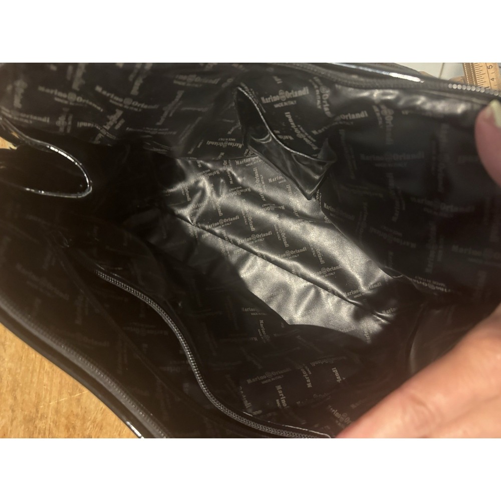 Marino Orlandi Black Patent Croc Embossed Leather Satchel Handbag Made in Italy - Picture 15 of 16